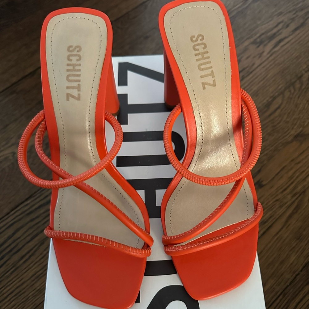 Never worn orange Schutz heeled sandals